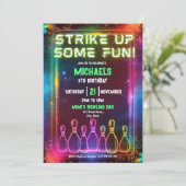Neon Retro Bowling Strike Up Sommige Leuk Feest Kaart (Staand voorkant)