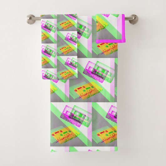 Neon Retro-Cassettebandjes Bad Handdoek (Insitu)