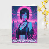 Neon Retro Cyber Punk Rock Girl Kaart (Gele Bloem)