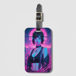 Neon Retro Cyber Punk Rock Girl Poster Bagagelabel