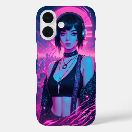 Neon Retro Cyber Punk Rock Girl Poster Case-Mate iPhone Case (Achterkant)