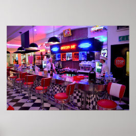 Neon Retro Diner Black White gecheckt Poster