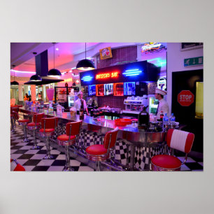 Neon Retro Diner Black White gecheckt Poster
