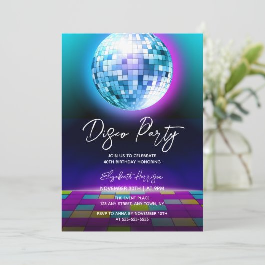 Neon Retro Disco Party Dance Nacht Verjaardag Kaart (Staand voorkant)