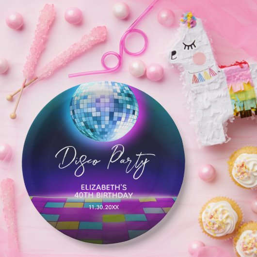 Neon Retro Disco Party Dance Nacht Verjaardag Papieren Bordje (Feest)