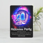 Neon Retro Disco Schedel Halloween Feest Kaart (Staand voorkant)