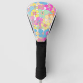 Neon Retro Floral Pink Driver Golfheadcover (Voorkant)