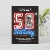 Neon Retro Foto Verrassing 50ste Verjaardagsfeest Kaart (Staand voorkant)