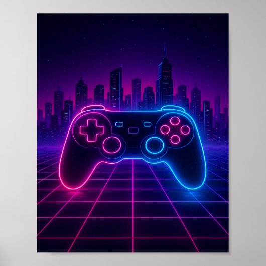 Neon Retro Gamepad — Synthwave Poster (Voorkant)