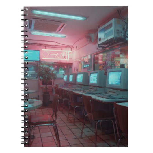 Neon Retro Internet Café Notitieboek (Voorkant)