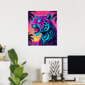 Neon Retro Jaguar – Levendige Synthwave 80s Animal Poster (Thuiskantoor)