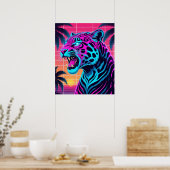 Neon Retro Jaguar – Levendige Synthwave 80s Animal Poster (Keuken)
