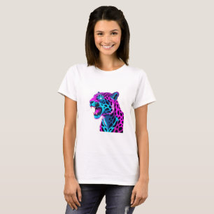 Neon Retro Jaguar – Levendige Synthwave 80s Animal T-shirt