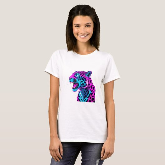 Neon Retro Jaguar – Levendige Synthwave 80s Animal T-shirt (Voorkant volledig)