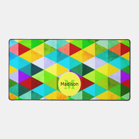 Neon retro kleurrijke driehoeken patroon Monogram Bureaumat (Voorkant)