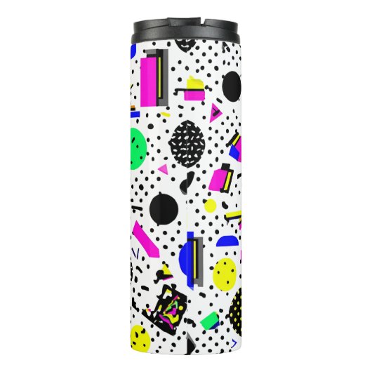 Neon Retro Memphis Geometric Chaos Pattern Thermosbeker (Achterkant)