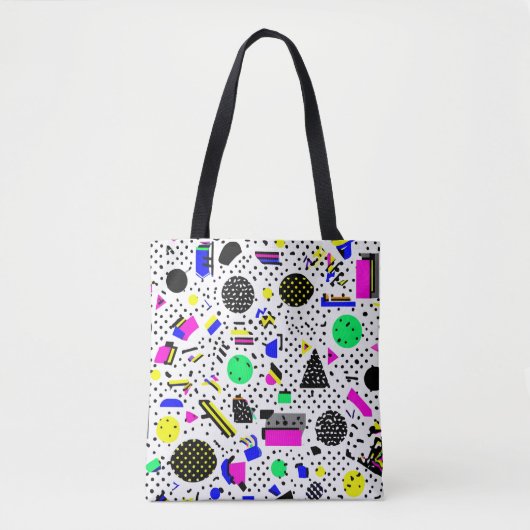 Neon Retro Memphis Geometric Chaos Pattern Tote Bag (Voorkant)
