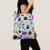 Neon Retro Memphis Geometric Chaos Pattern Tote Bag (Dichtbij)