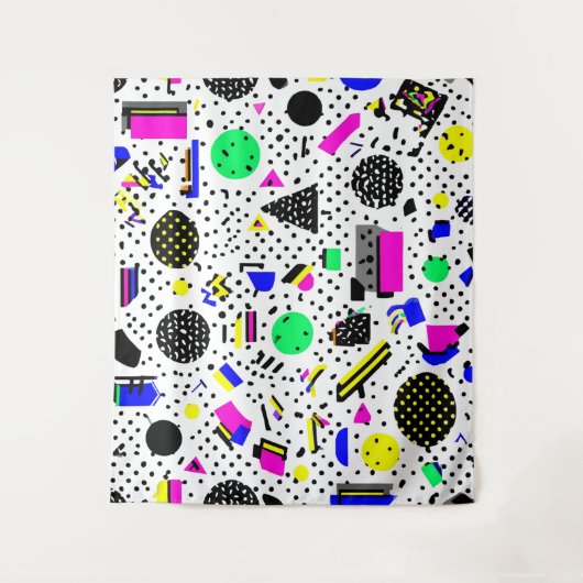 Neon Retro Memphis Geometric Chaos Pattern Wandkleed (Voorkant)