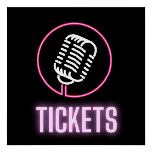 Neon Retro Mic Tickets Perfect Poster