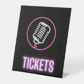 Neon Retro Mic Tickets Reclamebord Met Voetstuk (Voorkant)