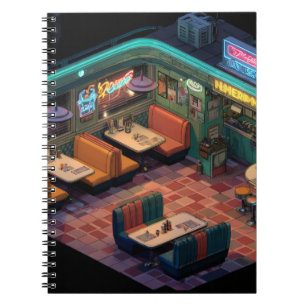 Neon Retro Pixel Diner Scene Notitieboek