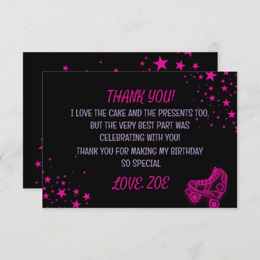 Neon, Retro, Roller Skating Verjaardag Bedankkaart (Voorkant / Achterkant)