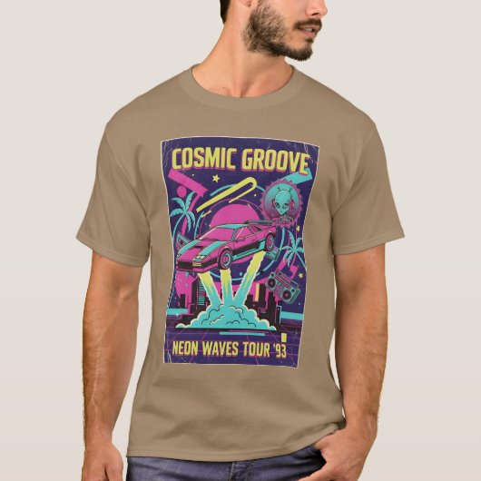 Neon Retro Ruimte Auto T-shirt (Voorkant)