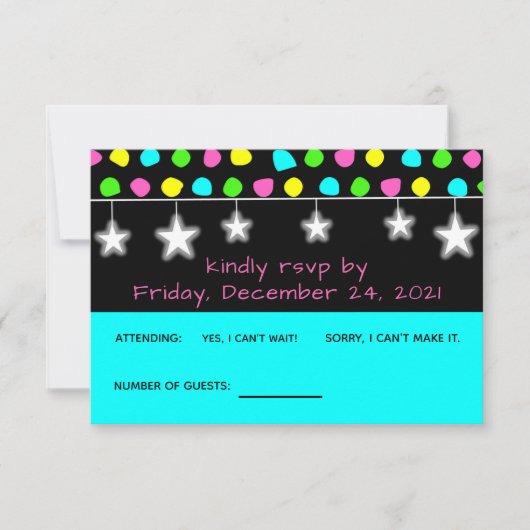 Neon Retro Stars Glow Party RSVP-kaart RSVP Kaartje (Voorkant)