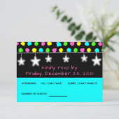 Neon Retro Stars Glow Party RSVP-kaart RSVP Kaartje (Staand voorkant)