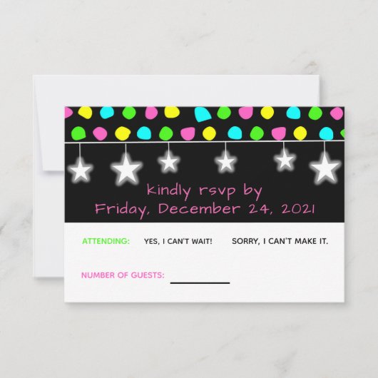 Neon Retro Stars Glow RSVP Kaartje (Voorkant)