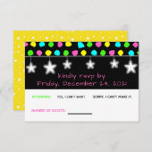 Neon Retro Stars Glow RSVP Kaartje (Voorkant / Achterkant)
