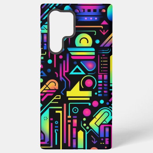 Neon Retro Tech Circuit Pattern Apple Samsung Case Galaxy Hoesje (Achterkant)