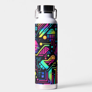 Neon Retro Tech Patroon Waterfles of Tumbler