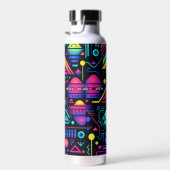 Neon Retro Tech Patroon Waterfles of Tumbler (Rechts)