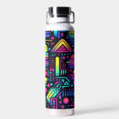 Neon Retro Tech Patroon Waterfles of Tumbler (Achterkant)