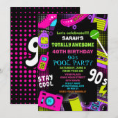 Neon Retro Terug naar de jaren 90 Verjaardags Pool Kaart (Voorkant / Achterkant)