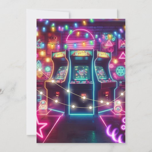 Neon retro video arcade gaming verjaardagsfeest kaart (Achterkant)