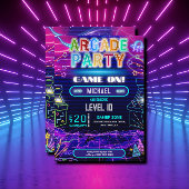 Neon retro video arcade gaming verjaardagsfeest kaart