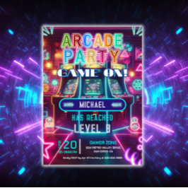 Neon retro video arcade gaming verjaardagsfeest kaart