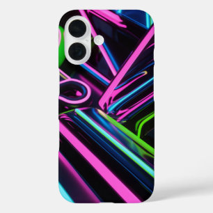 Neon Retro Wave Design – elektrisch roze, blauw iPhone 16 Hoesje