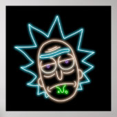 Neon Rick Sanchez Head Black Poster (Voorkant)