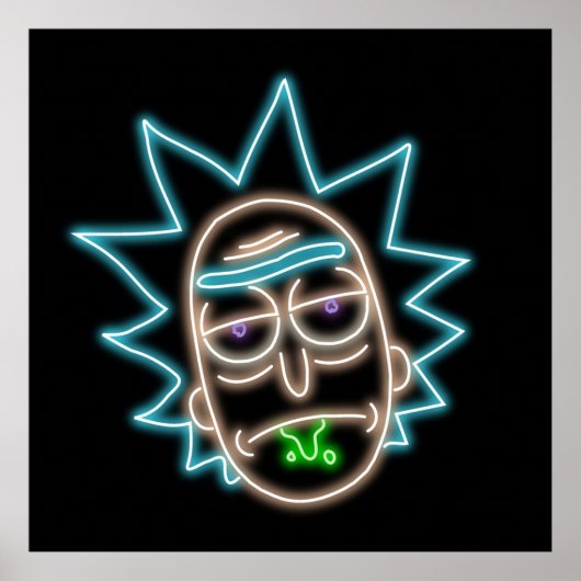 Neon Rick Sanchez Head Black Poster (Voorkant)