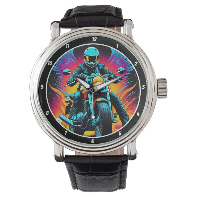 Neon Ride, Biker Watch Face Horloge (Voorkant)