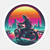 Neon Rider Ronde Sticker (Voorkant)
