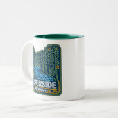 Neon Riverside Michigan Tweekleurige Koffiemok (Voorkant links)