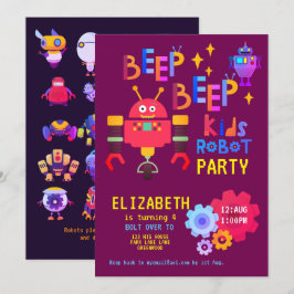Neon ROBOT ARTIJ Kinderen Birthday Pink Girls Cost Kaart