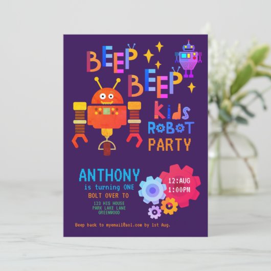 NEON ROBOT Feest Jongens Meisje 1e Verjaardag Pret Kaart (Staand voorkant)