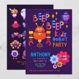 Neon ROBOT FEestje Kinderen Verjaardag Jongens Mei Kaart