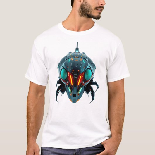 Neon Robotic Cicada Face Art T-shirt (Voorkant)